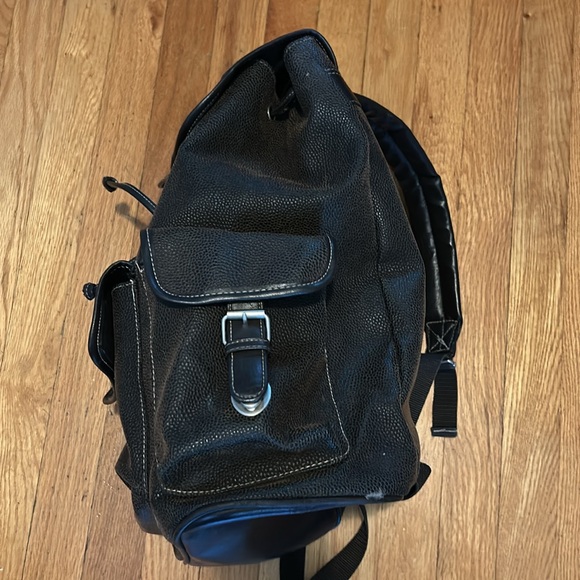 90s Vtg Walt Disney World Large Rucksack Backpack Brown Faux Leather 3 Pockets - Picture 7 of 11